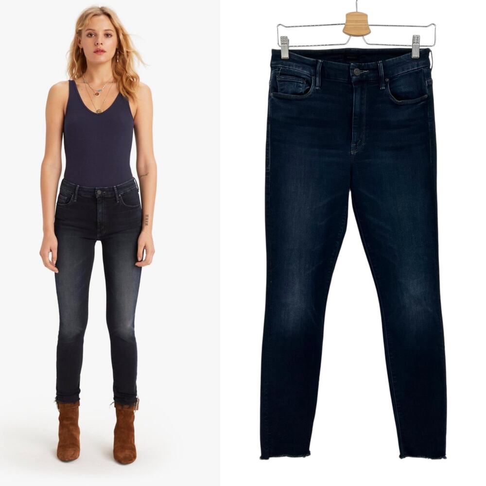 Mother High Waist Looker Ankle‎ Fray Jeans Last Call Dark Wash Size 27